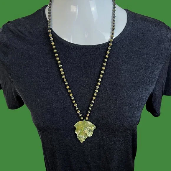 Hand Carved Jasper Leaf Pendant Necklace 🎉Host Pick🎉